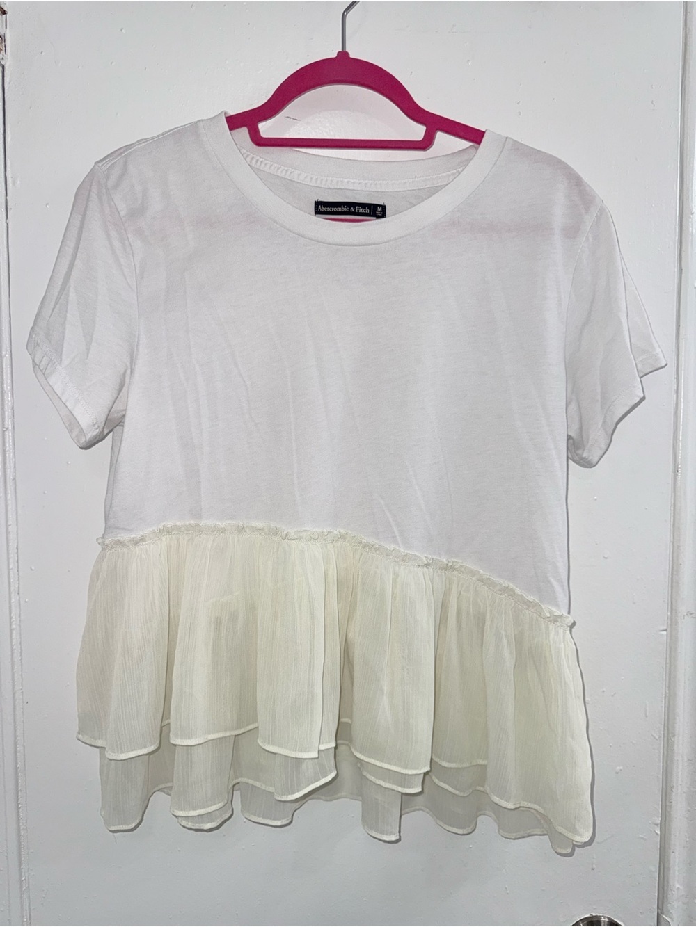 A&F white and cream ruffle baby doll top size M